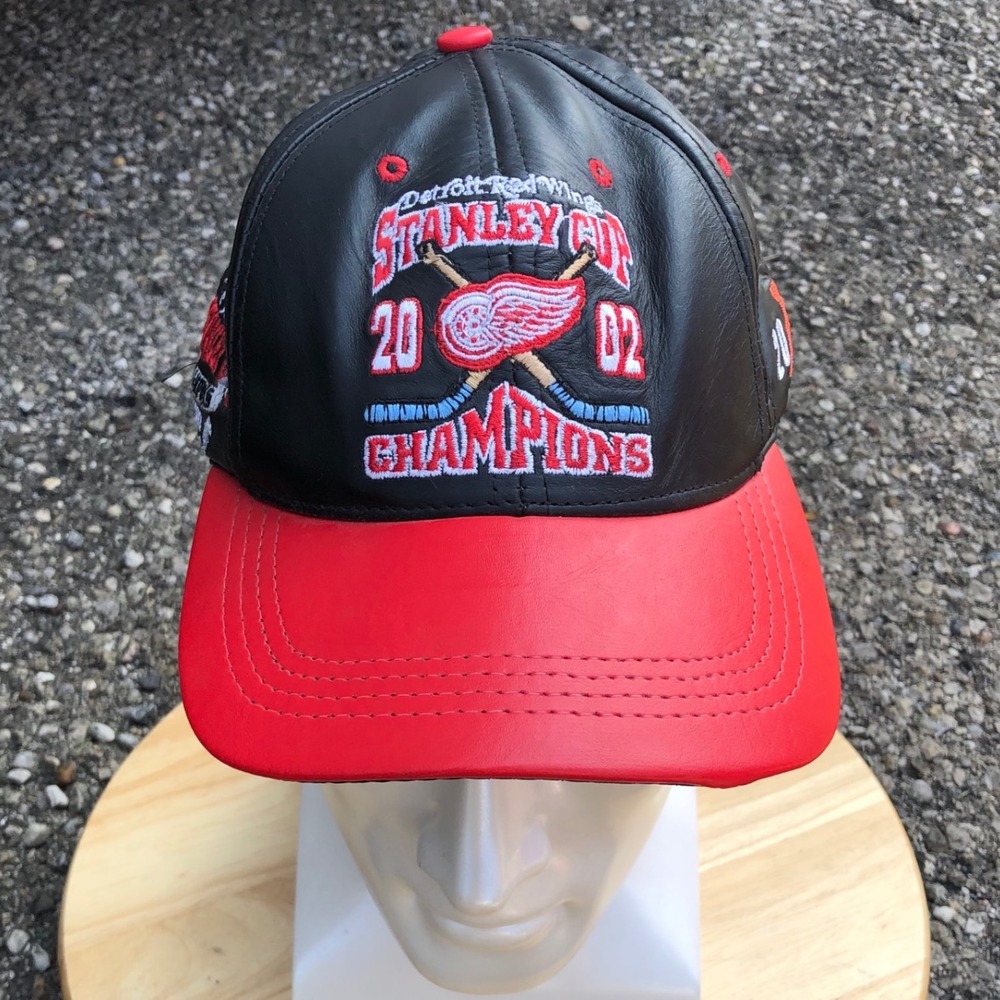 JH Design Vintage Detroit Red Wings Hat Leather Jeff Hamilton 2002 Champions USA